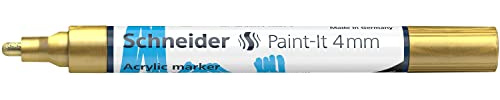 Schneider 120253 Paint-It akrylpenna (med 4 mm rund spets, hög täckande akrylfärger för trä, duk, sten och mycket mer.) 1 st, guld