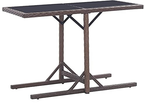 KTHLBRH (Blitzlie ferung) Garten-Esstisch | Gartentisch | Tischplatte aus Glas | Terassentisch | Rattan Tisch | Gartenmöbel | Außenterrassentisch | Gartentisch Braun 110x53x72 cm Glas und Poly Rattan