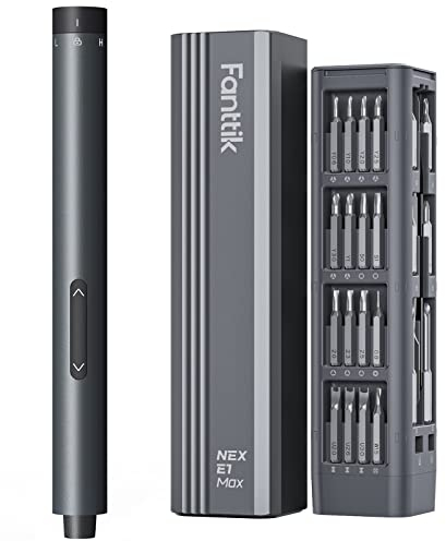 Fanttik Mini destornillador eléctrico, juego de destornilladores de precisión con 50 puntas de precisión magnéticas, par de 2 engranajes, sin cable, para cámara de teléfono, reloj portátil (Gris)