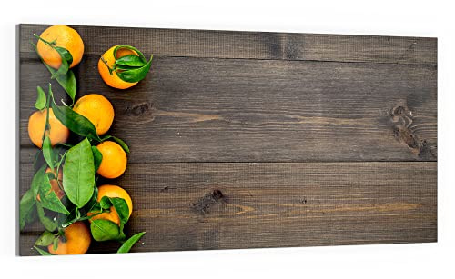 DEQORI Glas-Magnettafel | 100x50 cm groß | Motiv Orangen auf Holzbrettern | Memo-Board aus Glas | Magnetboard inkl. Magnete, Stift & Tuch für Küche & Büro | Tafel magnetisch & beschreibbar
