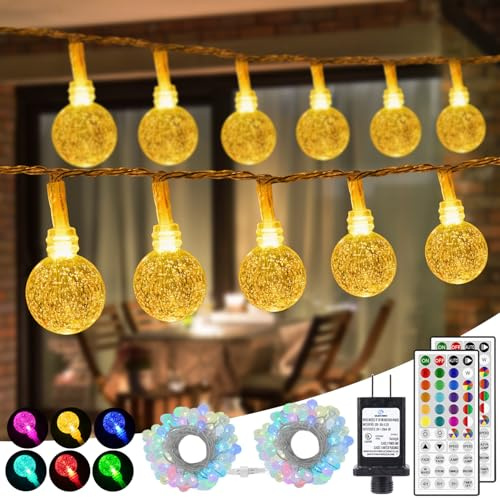 OMIKA Globe Outdoor String Lights Plug in, Connectable 66ft 120LED Crystal Ball Light Waterproof Remote, 24 Colors Decorative Lights for Patio Umbrella Tent Garden Eaves Party Indoor Christmas Décor