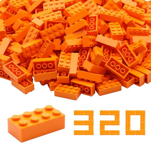 WYSWYG Mattoncini da costruzione 2 x 4, 320 pezzi, arancione, set di blocchi da costruzione classici, compatibili con tutte le principali marche