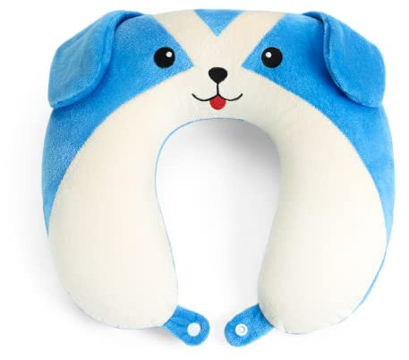 Mousehouse Gifts - Blue Dog Memory Foam Travel Pillow, Plush Neck Support for Kids and Adults