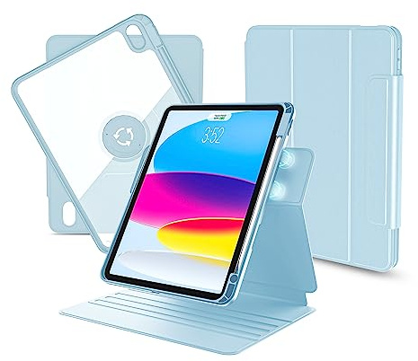 nimin iPad 10 Generation Hülle 2022 10.9 Zoll, mit doppelmagnetisches Design, 11 verschiedenen Nutzungsmodi - 360° drehbare Lederhülle mit Stifthalter