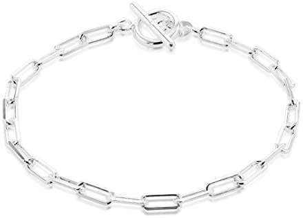 Tuscany Silver Women's Sterling Silver 3.8mm Paper Chain T-Bar Bracelet/Necklace