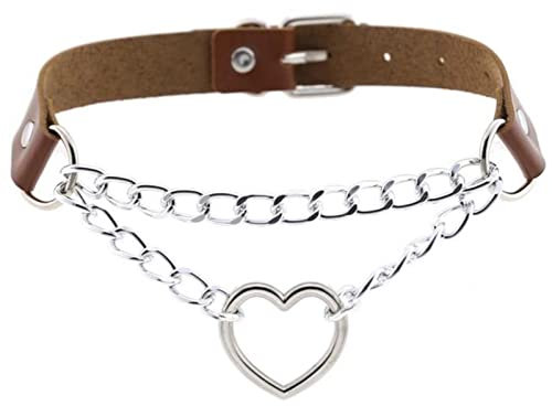 WEITING Herz-Gothic-Halskette Punk-Halsband für Frauen Mädchen Cosplay Schmuck Grunge-Zubehör - Braun
