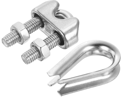 PATIKIL Kit de Cable de Acero de 3/16, Paquete de 20 Abrazaderas de Cable de Acero Inoxidable M6 Y Guardacabos para 3/16 Cable de Acero Ara Aparejos de Cable de Acero