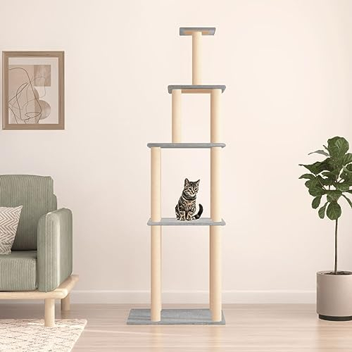Kratzbaum mit Sisal-Kratzsäulen Hellgrau 183 cm, LAPOOH Katzenkratzbaum, Katzenmöbel, Kratztonne Für Katzen, Aktivitätskratzbäume, Katzen Zubehör - 171745