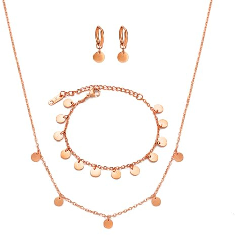 Kim Johanson® Edelstahl Damen Multi Layer Set *Malia* Halskette, Armband & Ohrringe in Silber, Gold & Roségold | Boho Schmuck für Frauen | Kreise Kette | Wasserfest | Verstellbar