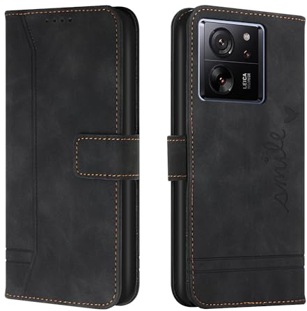 Trugox Handyhülle für Xiaomi Mi 13T / Xiaomi 13T Pro 5G Hülle Klappbar Klapphülle mit Kartenfach Handytasche Handy Schutzhülle Tasche Leder Wallet Flip Case Slim Book Cover - Schwarz