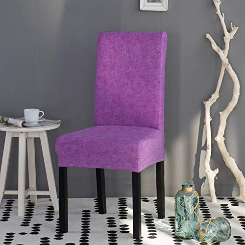 Stuhlhussen 6er Set Leinen Lila Stretch Stuhlbezug,Abnehmbare Waschbar Stuhlhussen Schwingstühle, Hussen Für Stühle,Spandex Stuhlbezüge ​Für Hotel, Küche