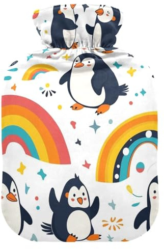 Wärmflasche mit süßem Pinguin-Motiv, weich, warm, für Winter, Bett, Hand, Hals und Schultern, 2 l