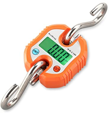 USKI Balance Suspendue Mini échelle de Grue 150kg 50g Portable numérique en Acier Inoxydable Crochet Suspendu balances de bétail Boucle Balance de Pesage Robuste(Oranje)