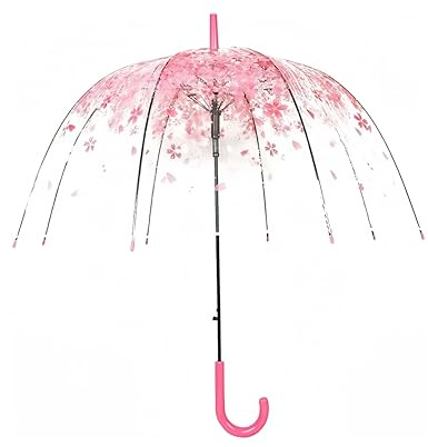 Clear Bubble Umbrella – See Through, Rain & Windproof Umbrella for Weddings, Prom, Graduation and Outdoor Events - Automatic Open, Crook Handle, Clear Dome (Pink)