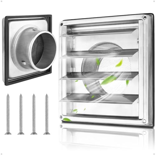 Yooler Rejilla Ventilacion, Rejilla Ventilacion Rectangular 125 mm, Acero Inoxidable Rejilla Ventilacion Regulable con Válvula Antirretorno, Láminas Móviles Baño, Cocina, Cuartos Húmedos