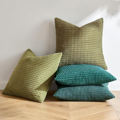 MIULEE Grüne Serie Dekorative Kordsamt Kissenbezug 45x45 4er Set Sofakissen