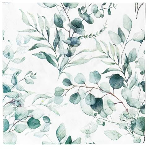 Weiß Servietten Eukalyptus Grün Hochzeit Servietten, 2-lagig, 33x33cm, Grün Party Baby Shower Dinner Papierservietten Tischdekoration, insgesamt 40 Stück