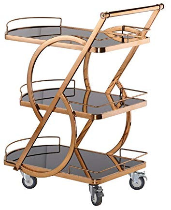 Wagen Barwagen für Zuhause, mobiler Weinwagen auf Rädern, Weinregaltisch mit Glashalter, Servierwagen für die Küche, Lagerwagen (Roségold 70 x 45 x 88 cm) (Roségold 70 x 45 x 88 cm)