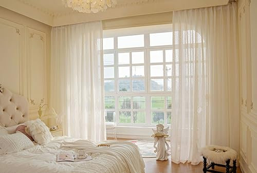Homxi Vorhang Durchsichtig 2er Set,2 x 107W x 229H cm,Vorhang Balkon Beige Einfarbig Gardinen Ösenringe