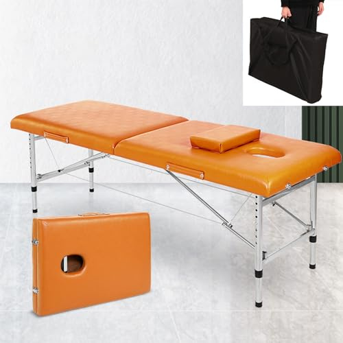 Hoixin Table de Massage Pliante Lit de Massage Portable Lit à Cils Lit Cosmétique Réglable en Hauteur pour salon, Tatouage, thérapie, Cils et physiothérapie avec Sac de Rangement(Orange)