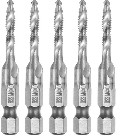 QUARKZMAN 5Pcs Forets et Tarauds Combinés, Filetage Métrique M4 x 0,7 Tige Hexagonale 1/4 Acier Rapide 4341 Outil de Perçage et de Taraudage