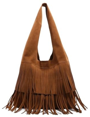 YUEMOL bolso serraje Bolsos de gamuza con borlas for mujer, bolso de gamuza con borlas, bolso de gamuza marrón for mujer, bolso de mano de gamuza de gran capacidad
