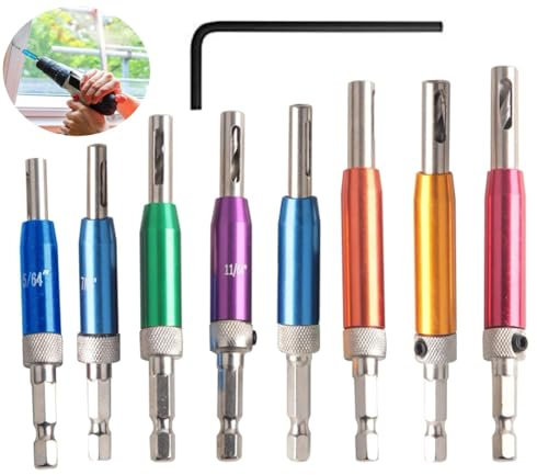 8 Pcs Hinge Drill Bit Set Centring, HSS Self-Centering Drill Bit Set - 1/4 Hex Shank Hinge Drill Bit