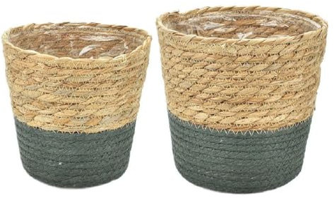 Seegras Korb I 2er Set I zum Bepflanzen I Ø14cm + Ø17,5cm I Übertopf geflochten