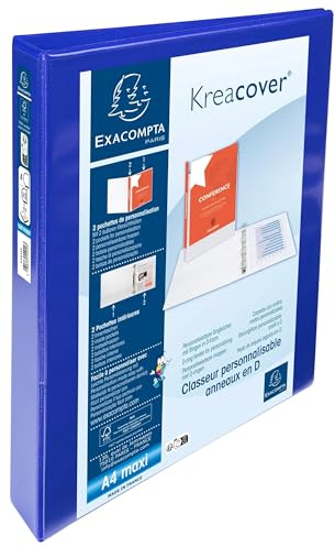 Exacompta - Rif. 51942BE - Cartone da 10 raccoglitori personalizzabili, 2 tasche, 4 anelli a D da 30 mm, dorso 47 mm, dimensioni esterne: 32 x 27,7 cm, per classificare A4 Maxi - Blu
