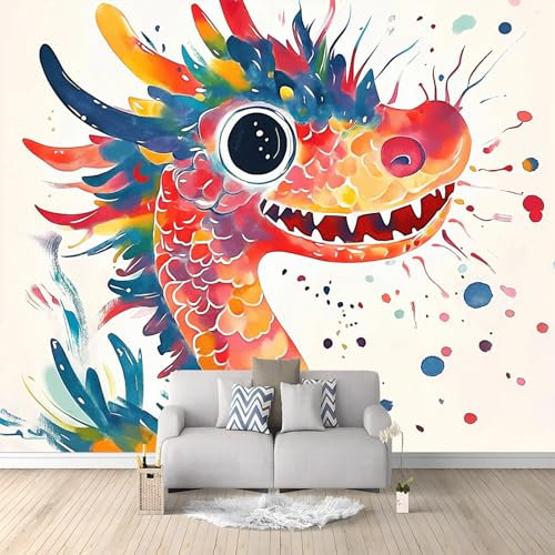 Fotomurales 3D Dragón Abstracto Colorido 300x210 cm Papel Pintado Fotográfico, Decoración De la Pared Murales para Salón, Dormitorio, Habitación para Niños, Pared de TV