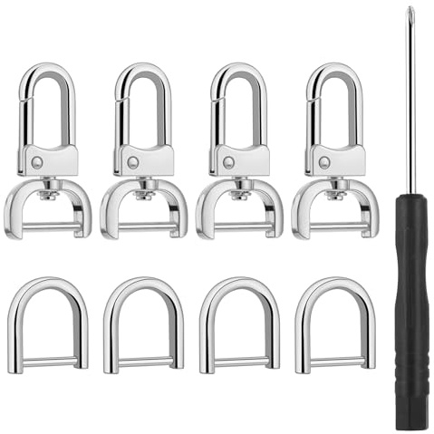 Oruola 8 Stück Karabinerhaken für Taschen, D Ring mit Schraubstange, 1.9 cm Taschenringe Taschen Zubehör, Geldbörsen Hardware für Taschenherstellung, DIY Geldbörsenriemen