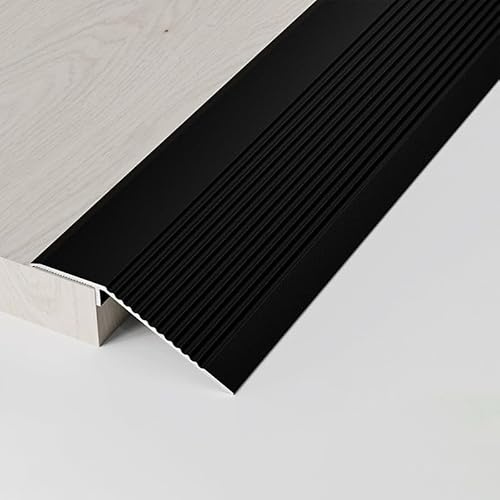 GFYHTN 90cm Anpassungssprofil, Alu Schwellenrampe, Anti-Rutsch Türschwellen Leiste Für Türen Teppich Boden Fliesenkante, Boden-Leiste Leicht Zu Schneiden(Black,W5.5cm(2.2in))