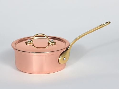 Casserole en Cuivre avec Couvercle, Poignée en Laiton et Intérieur Disponible Étamé ou Inox, Plusieurs Tailles (Inox, 16 cm)
