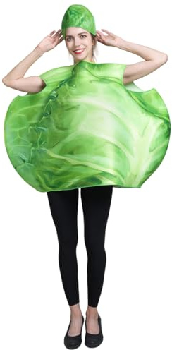 PGOND Costume de laitue pour adulte, costume de chou vert avec casquette, costume d'Halloween pour couple, cosplay, Halloween, Saint-Valentin