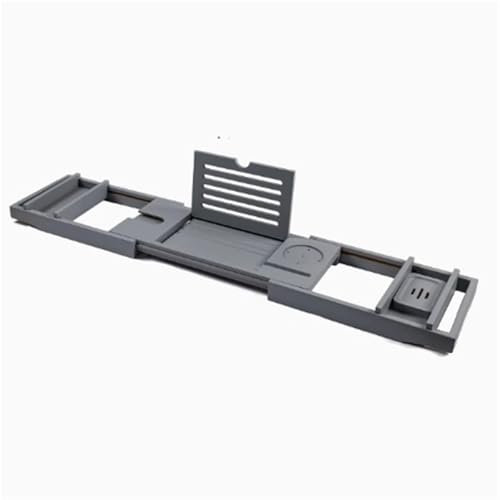 Plateau de baignoire en bambou réglable pour livres, tablettes et verres à vin de 75 à 109 cm, gris compatible avec la plupart des baignoires