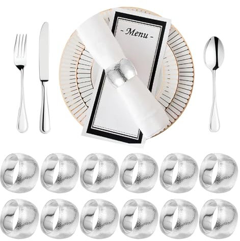 Serviettenringe Silber, 12 Stück Elegante Serviettenring Weihnachten, Serviettenschnallen Blätter, Vintage Napkin Rings für Hochzeitsfeier Abendessen Thanksgiving Jubiläum Tischdekoration