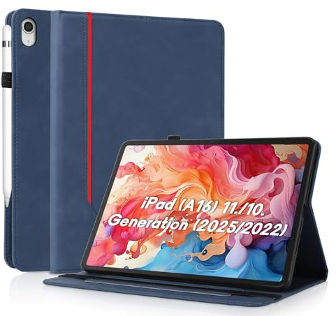 AsWant Custodia per iPad (A16) 11a/10a Generazione 2025/2022,Blu | Auto Sonno/Veglia,Ultra Sottile in PU Pelle,Supporto,Scomparto per schede,Cover per iPad(A3354 A3355 A3356 A2696 A2757 A2777)
