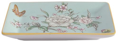 YlobdolY Ceramic Trinket Dish Tray for Earrings Necklaces Ring Watch Keys, Chinese Painting Rectangular Jewelry Tray Key Bowl Soap Dish Decorative Plate for Sisters Daughter Mother Green