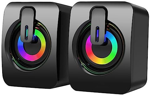 EXCEART Altavoces para Ordenador Subwoofer, USB, Ajuste de Volumen por Botón, Luz LED Colorida, para PC y Decoración del Hogar