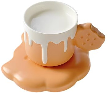 Kreativ kaffekopp med kaka och fat, Keramikkopp, Söt frukostmjölkkopp, Mugg för kaffe, te, mjölk 250 ml