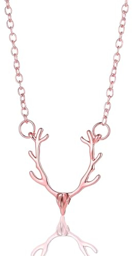 LONZIKP Trachtenkette Damen mit Hirsch Anhänger Roségoldener Dirndl Schmuck Oktoberfest Kette Geweih Halskette für Frauen