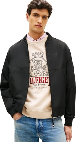 Tommy Hilfiger Uomo Bomber Branded Impermeabile, Nero (Black), M