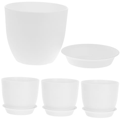 misppro Juego de 4 macetas pequeñas con bandejas para suculentas, cactus y flores, ligeras, para uso en interiores y exteriores