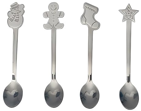 4pcs Winter Snowman Spoons Set with Cute Handles, Dessert Spoons | Ideal Teaspoons and Dessert Spoons for Holiday Table Settings, Hot Drinks, Puddings and Festive Treats. Easy to use.