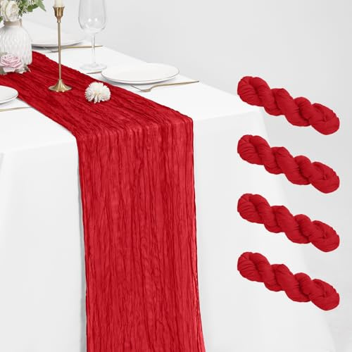 Pesonlook 4 Stück Rot Käsetuch Tischläufer 55 x 300 cm, 3 m lang