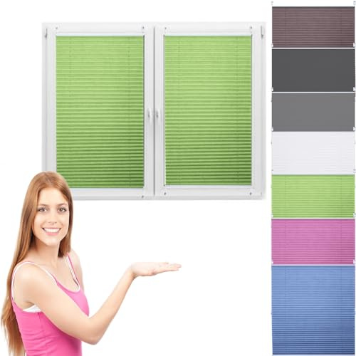 Double Pleated Blackout Roller Shades 95x150cm No Drill Thermo Curtains for Windows & DoorsDay & Night Design Easy Installation Green Color