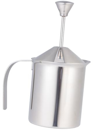 POPETPOP Espumador Manual de Leche de Acero Inoxidable con Filtro Doble Malla Batidor Portátil para Leche Entera y Desnatada Duradero y Resistente al Calor para Café y Uso Doméstico