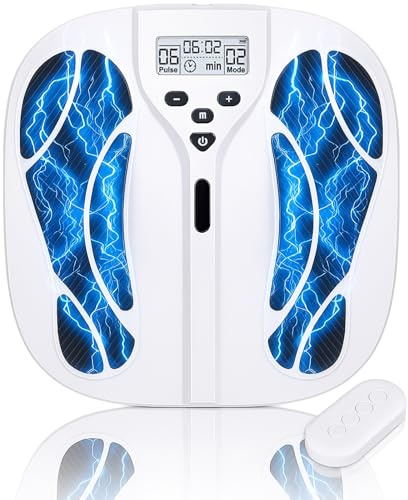 EMS Appareil de massage électrique pour les pieds avec 10 modes et 20 intensités, stimulateur de circulation sanguine pour les pieds, EMS & TENS Appareil de massage des pieds pour soulager la