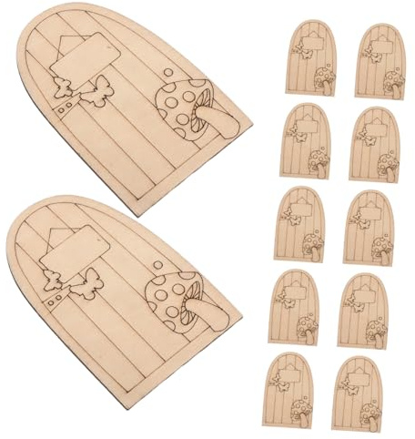 ORFOFE 50pcs Mini Wooden Fairy House Doors DIY Kit Unfinished Miniature Dollhouse Doors with Window for Home and Festive Decorations in Beige Wood