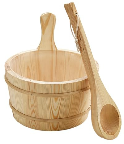 Ensemble de sauna, longue cuillère en bois avec seau – Seau étanche de 4 l avec poignée Accessoires de douche en bois Outils de bain pour la maison, le jardin, l'extérieur, le hammam, la salle de bain